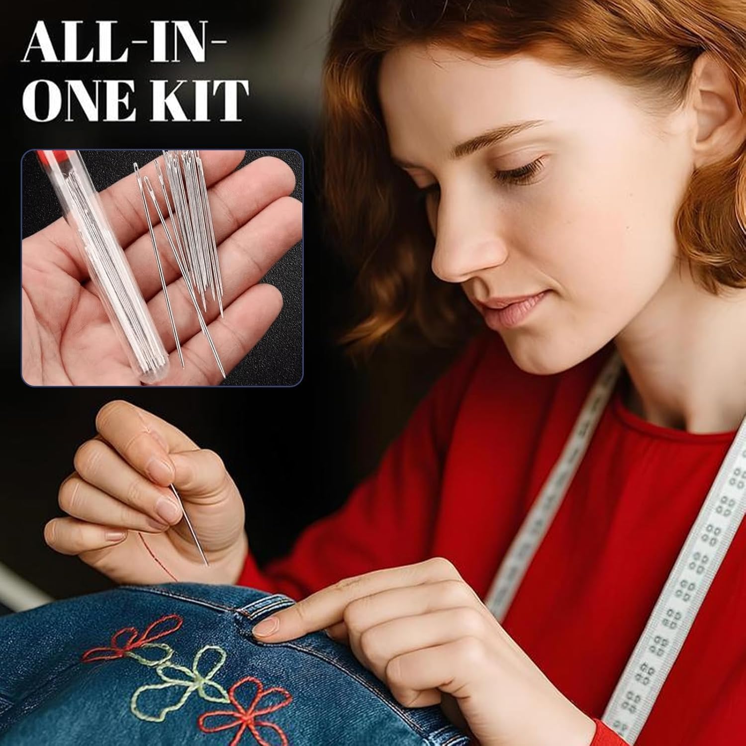HIDRUO Big Eye Steel Sewing Needles Kit, Sewing Tool Set, Stainless Steel Hand Sewing Needles, Portable DIY Hand Made Craft Set for Handcraft Lovers (34PCS)