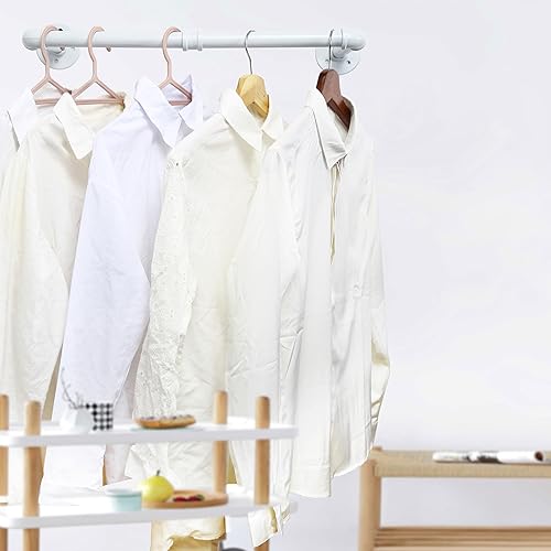 Miniatura 5 de WEBI Perchero de montaje en pared blanco, 24 pulgadas de tubería industrial para colgar ropa, barra de hierro resistente, barra de ropa de