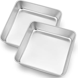 Amazon.com: E-far 9x9 Inch Square Cake Pans Set of 2, Stainless Steel ...