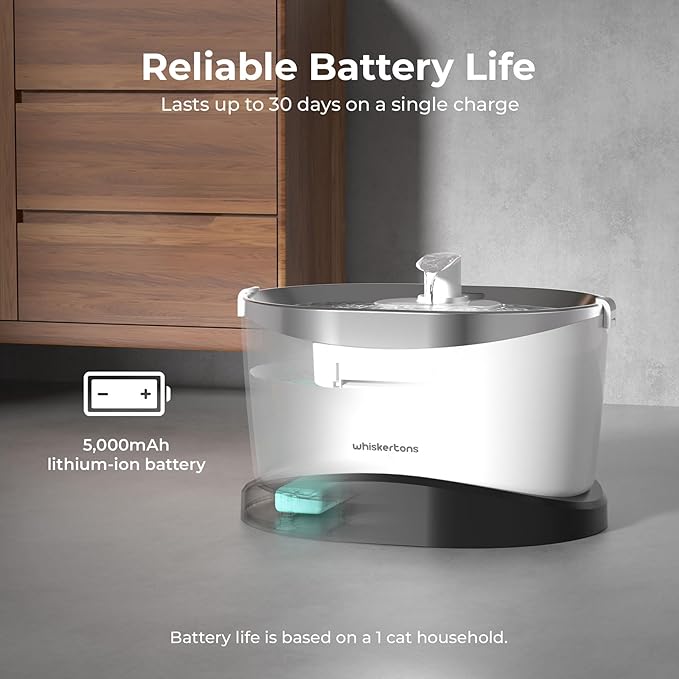 Fuente de Agua Inalámbrica para Gatos Whiskertons, 3L, Acero Inoxidable miniatura 4