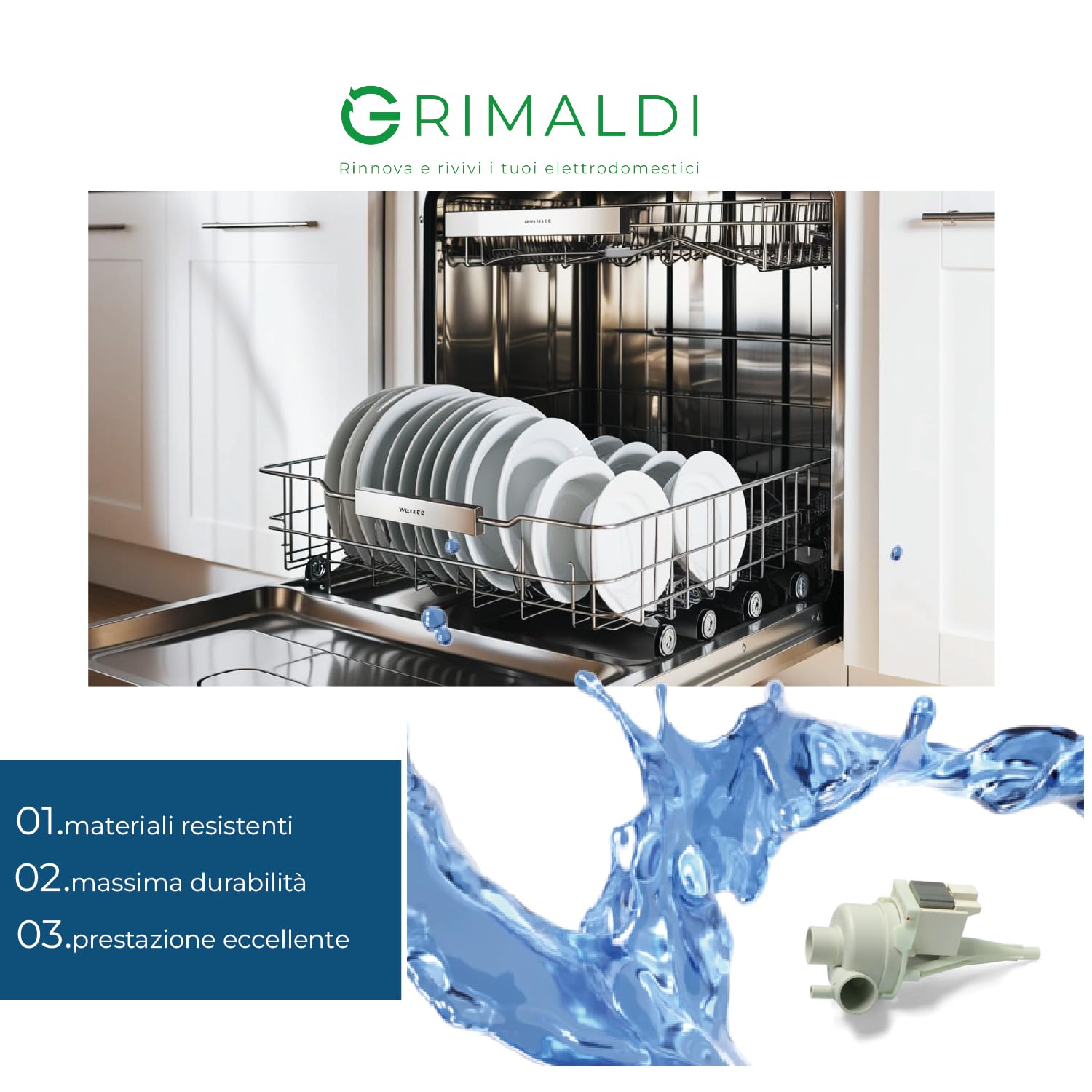 G GRIMALDI Pompa Motore Lavastoviglie Compatibile con Candy 65W 220/230V 50Hz codice 41053472 41014580 41900938 Motopompa ricambio circolazione acqua lavaggio