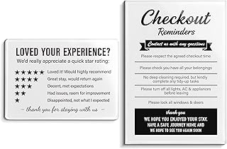2 Pack Refrigerator Magnet Signs Guest Room Essentials,Acrylic Checkout Reminders Sign and Rental Review Magnet, Vacation Rental Host Starter Kit,Residue Free Adhesive Included
