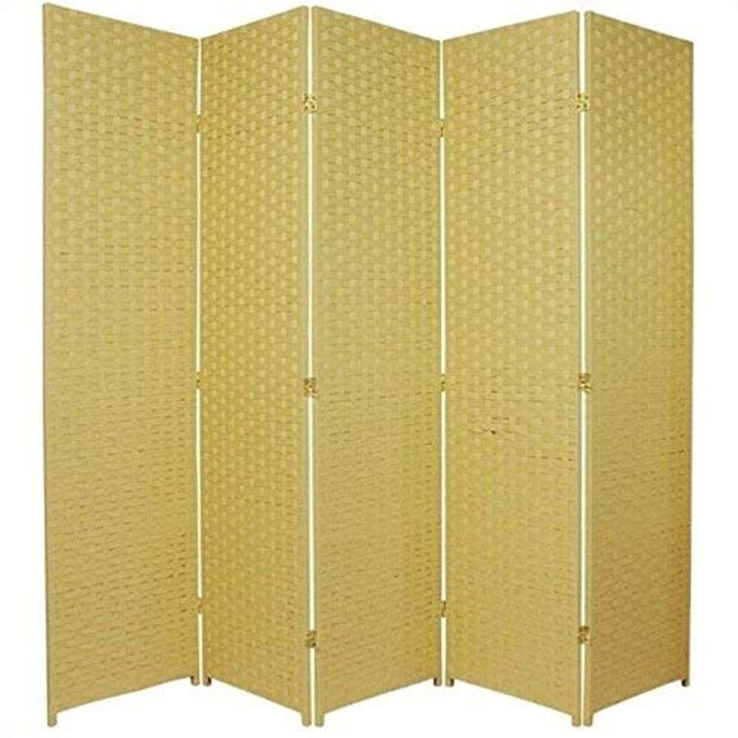Oriental Furniture Low Cost Home Office Partition Divider, 6-Feet Woven Fiber Room Divider, 5 Panel, Dark Beige
