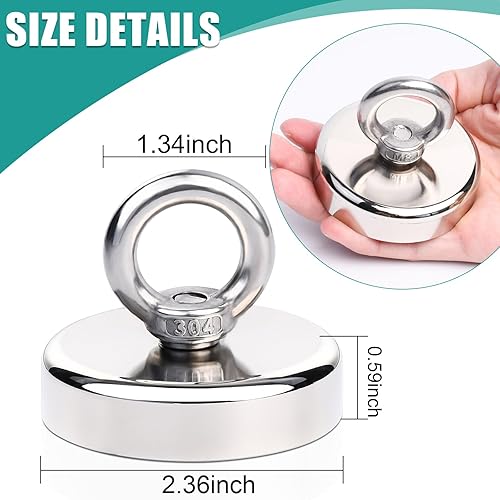 Miniatura 30 de 6 imanes de pesca de elevación, 100 libras de fuerza de tracción, imanes súper fuertes, resistentes, grandes imanes de tierras raras, potentes