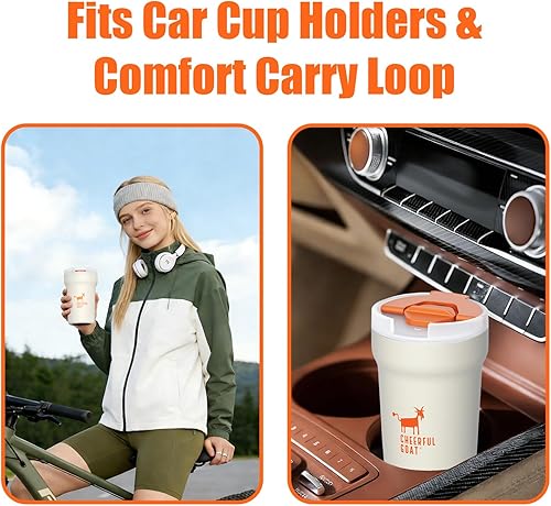 Miniatura 9 de CHEERFUL GOAT Taza de viaje de café con forro de cerámica, vaso de café de viaje de acero inoxidable con forro de cerámica, con tapa, taza de café