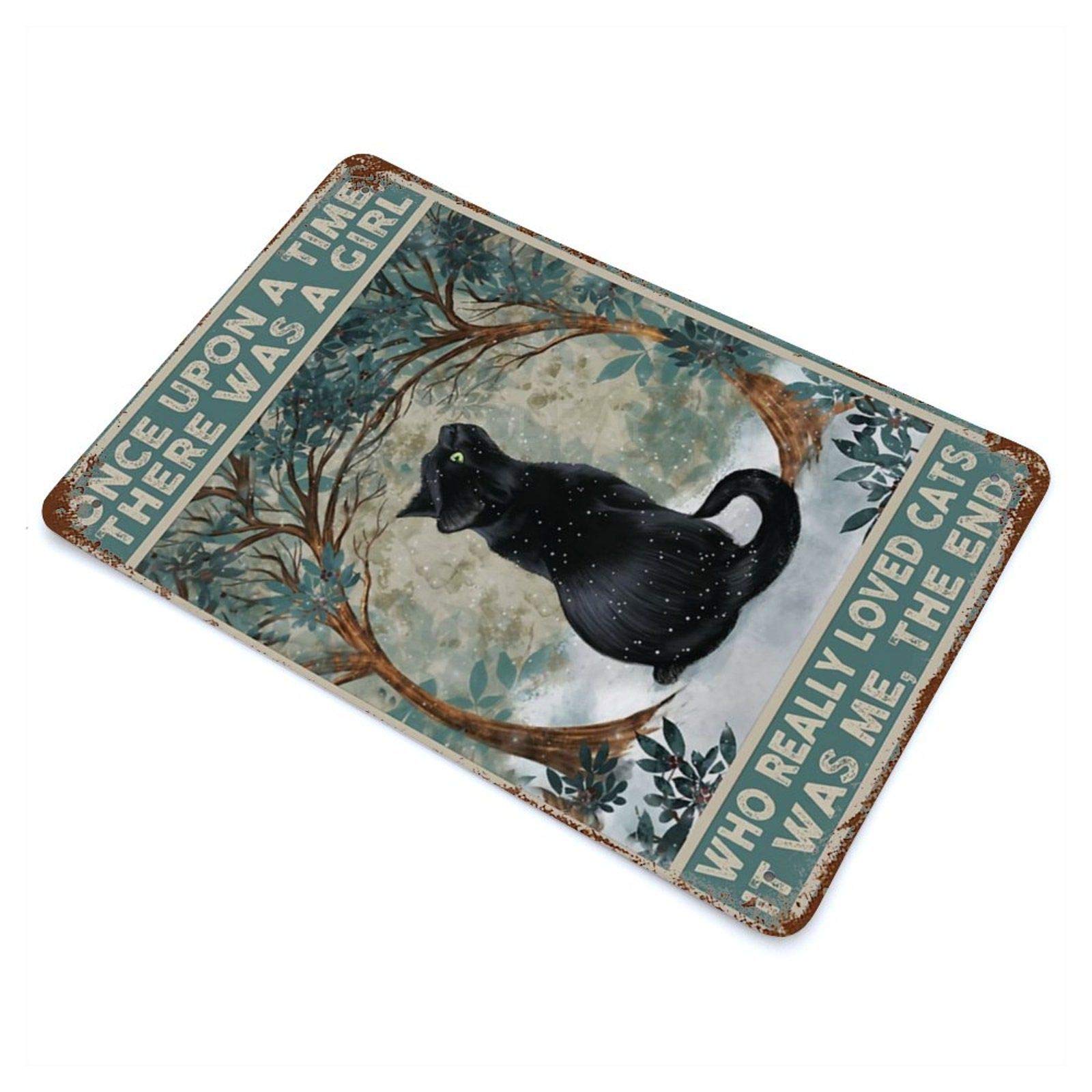 Plaque Vintage En Métal Avec Chat Noir - Décoration Murale - Décoration Murale Rétro - 20,3 X 30,5 Cm