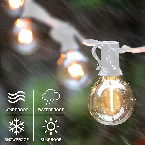 Miniatura 19 de SUNTHIN Guirnalda de luces blancas para exteriores, luces blancas de patio de 48 pies con 25 bombillas LED G40 inastillables (1 repuesto), luces
