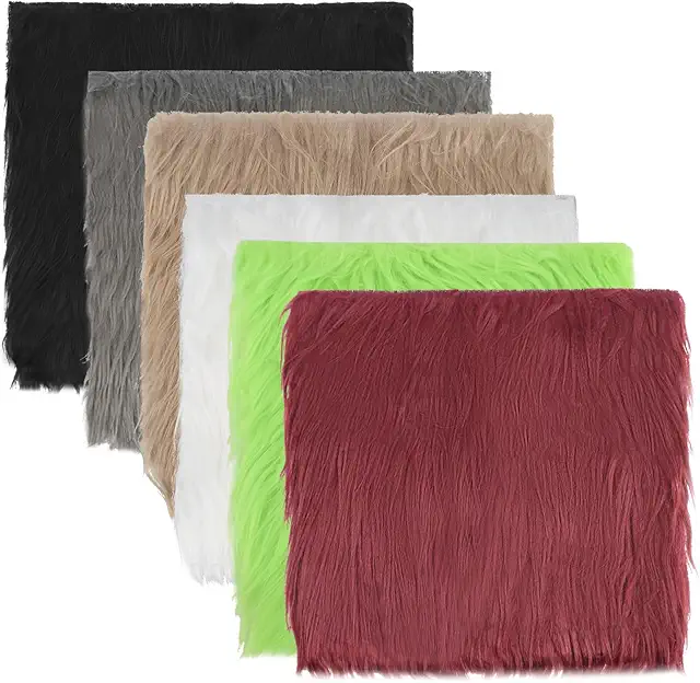 Pack of 6 Faux Fur Fabric Squares - 25x25cm Pluche Stof for Crafts