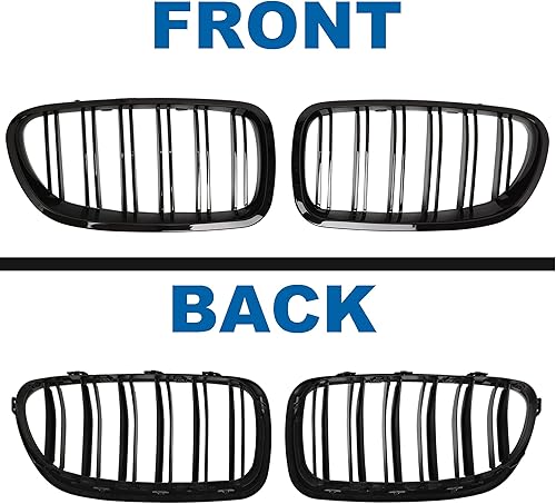 Miniatura 6 de Rejilla frontal F10 para riñón con doble listón, color negro brillante, compatible con BMW Serie 5 2010-2017, F10, F11, F18, Sedan 520i, 528i, 535d