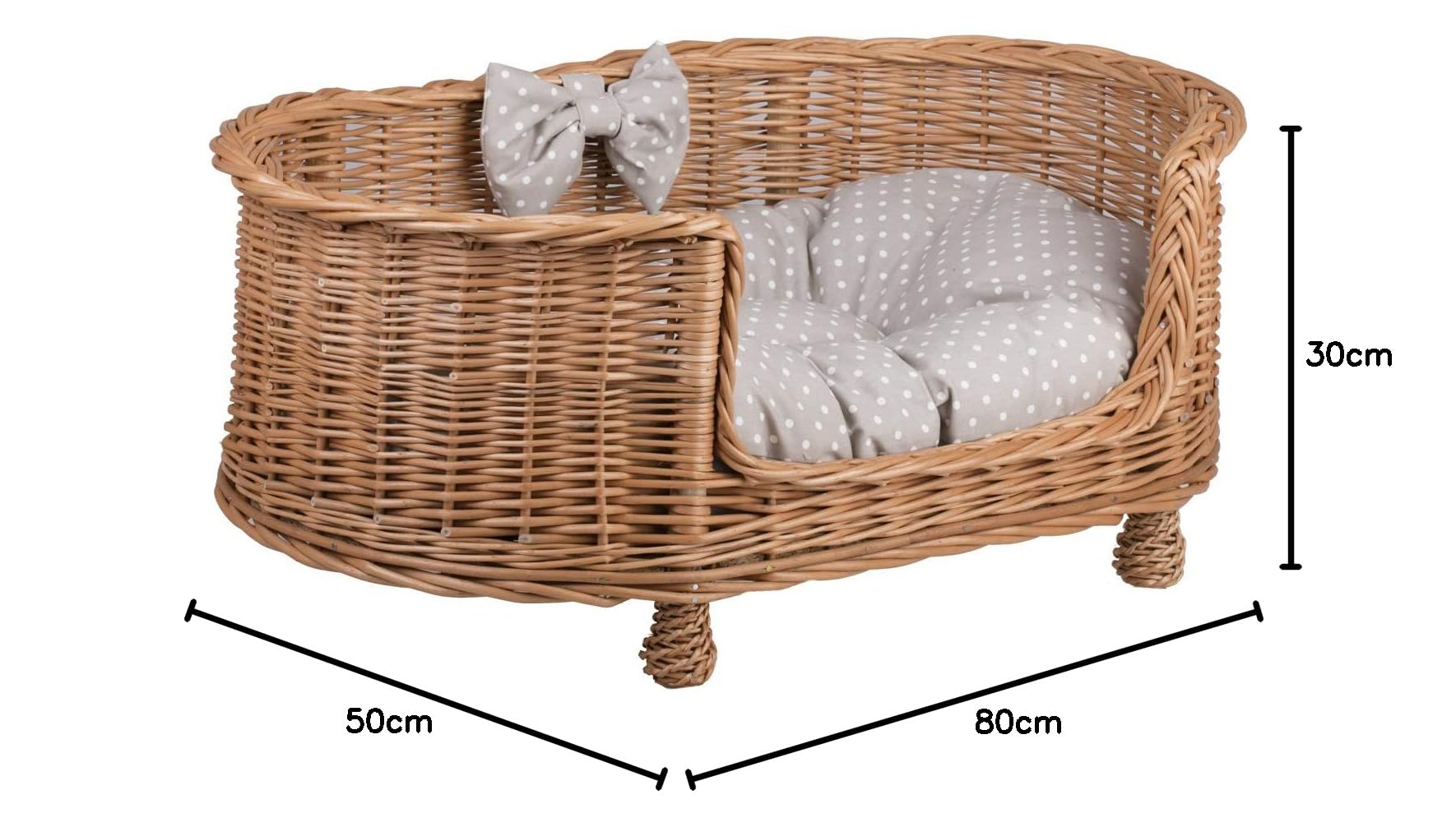 e-wicker24 EIN Lager aus Weide für einen Hund/eine Katze, EIN Liegestuhl für Tiere mit herausnehmbaren Kissen, Katzenlager/Hundlager, Hundebett/Katzenbett (Gepunktet, 79x51 H31)