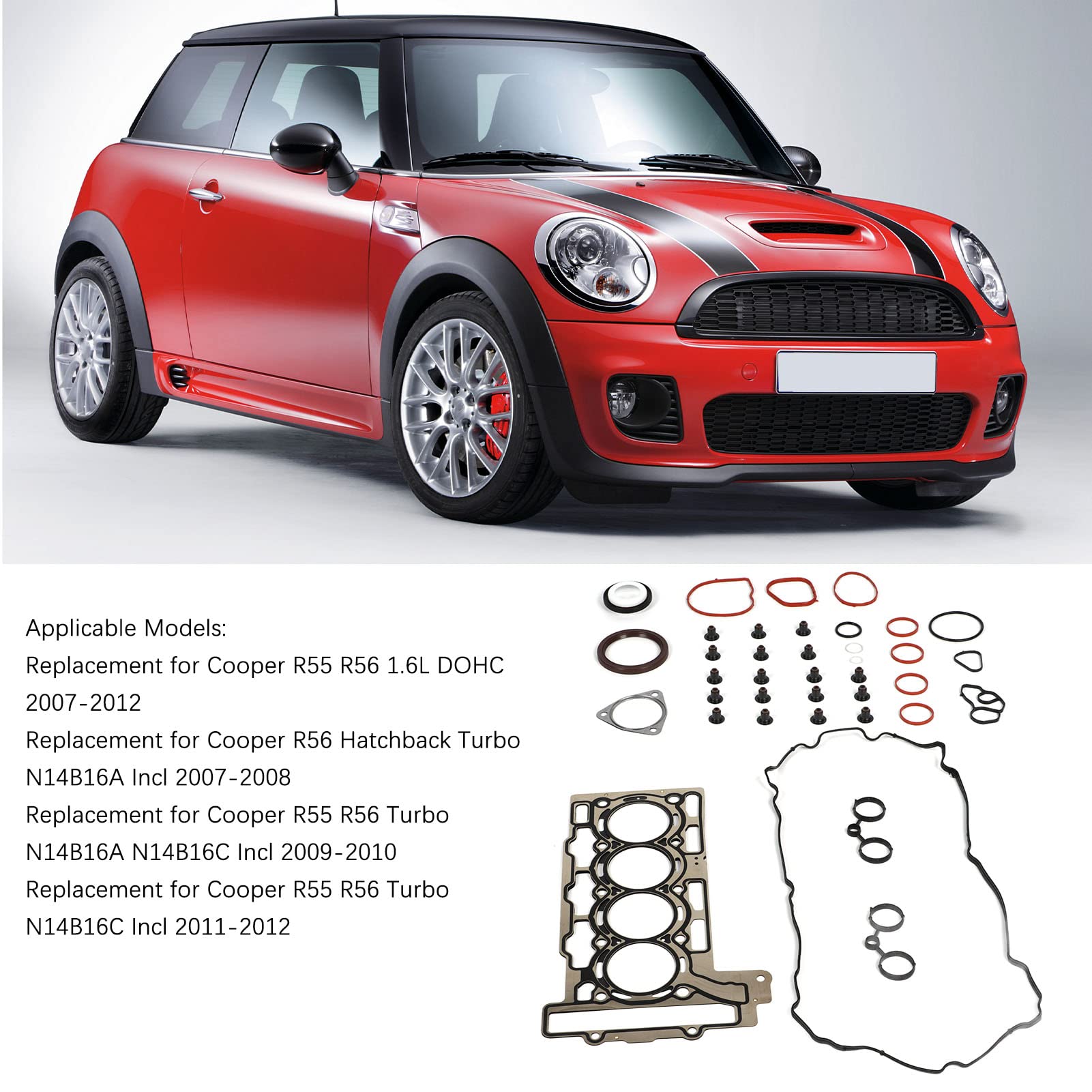 Kit de juntas de culata Torvex, juego de juntas de culata 9815416 Kit de sello de motor compatible con Mini R55 R56 1.6L DOHC Reparación