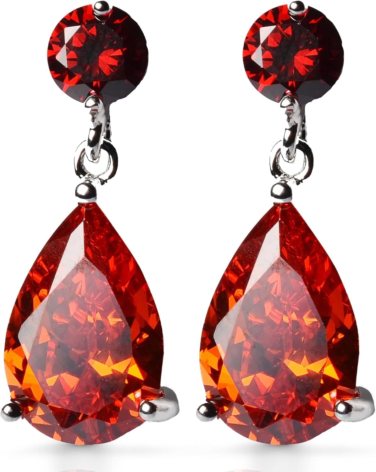 Crystalline Azuria Women 18ct White Gold Plated Teardrops Orange Red Zirconia Crystals Dangle Earrings