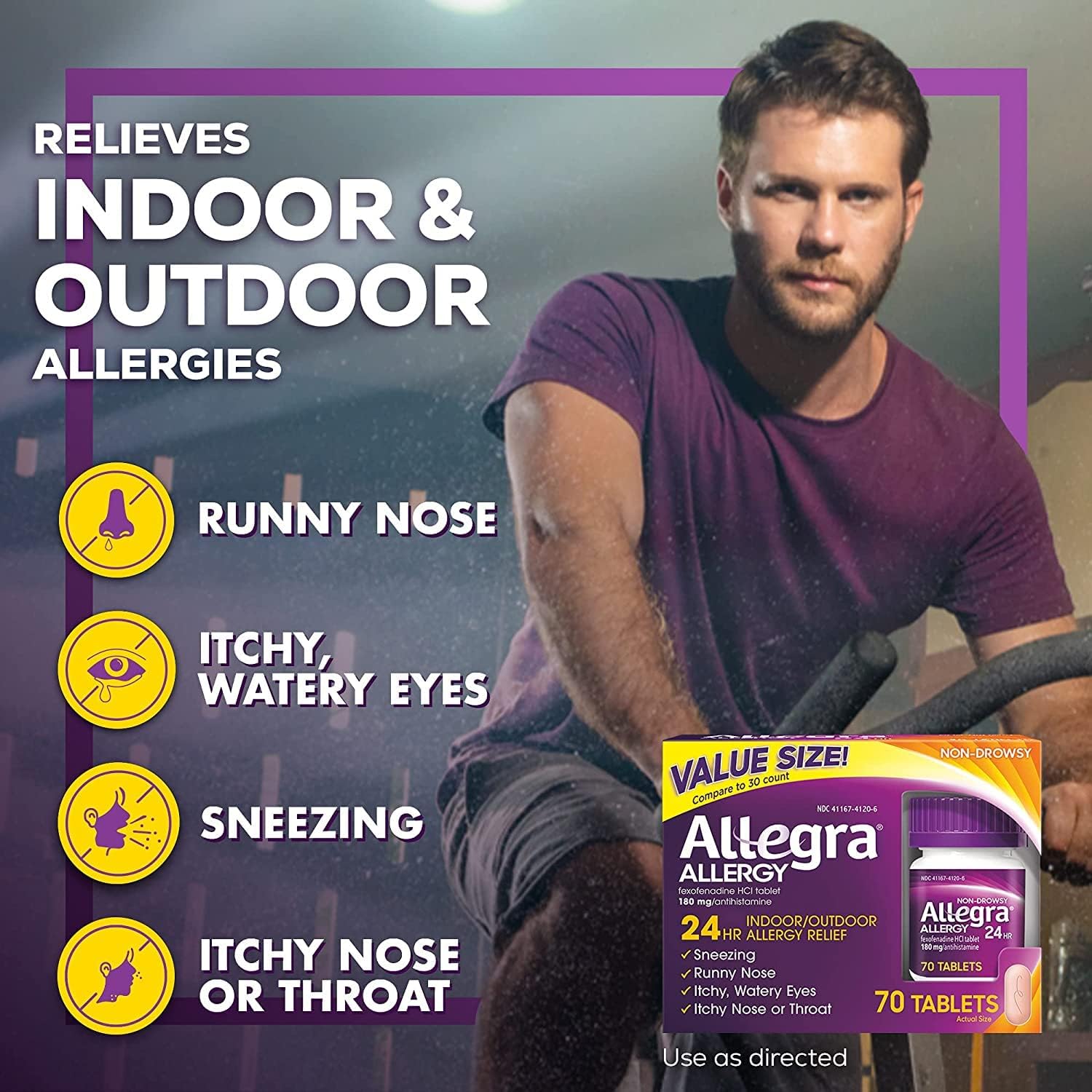 Allegra Allergy 24 Hour Tablets, 180 mg Each Long-Lasting Fast-Acting Antihistamine for Noticeable Relief from Indoor and Outdoor Allergy Symptoms (70 Count) (Pack of 2)