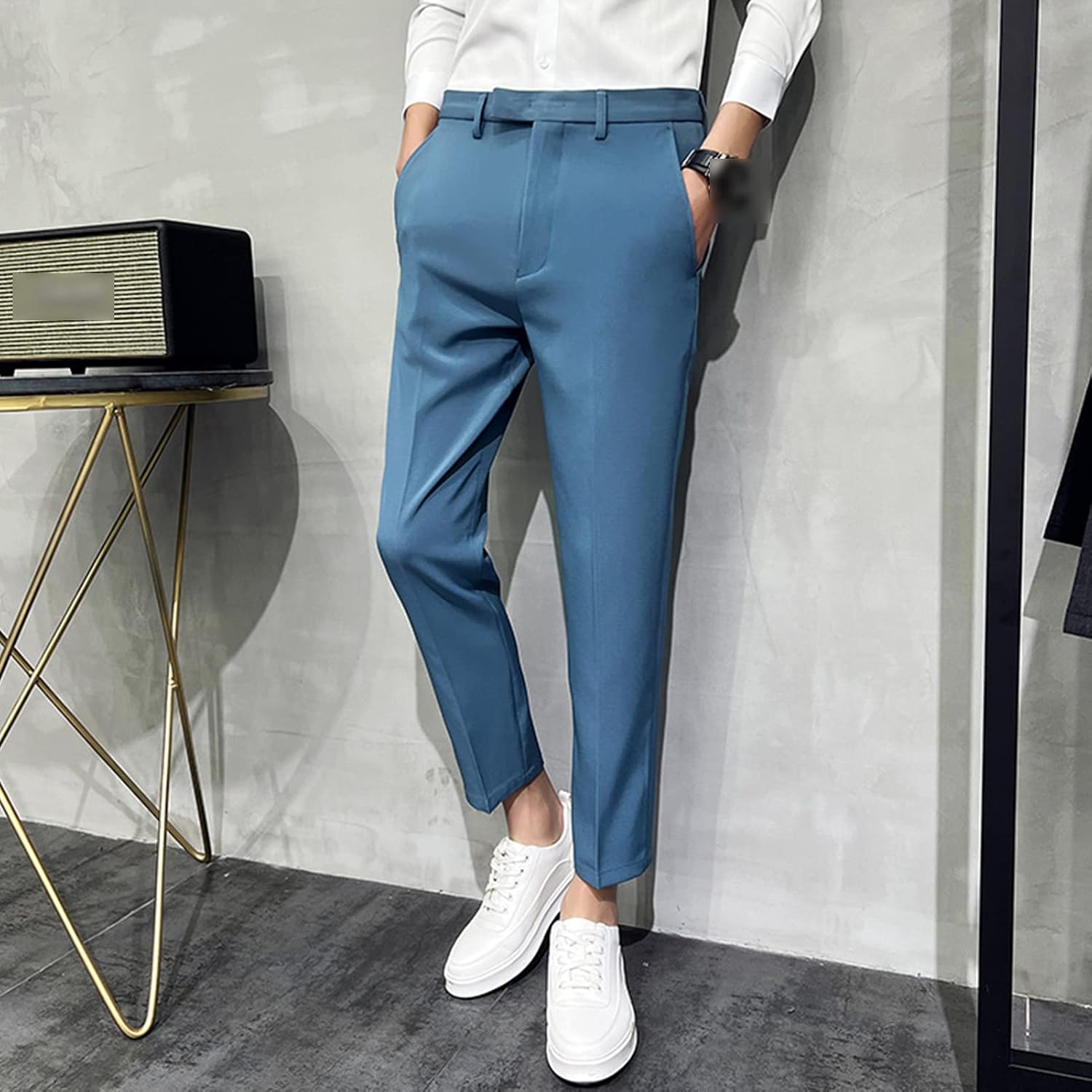 Men's Drape Non-Iron Nine-Quarter Suit Pants Wrinkle-Free Comfort Stretch Dress Pant Slim Fit Dress Pant