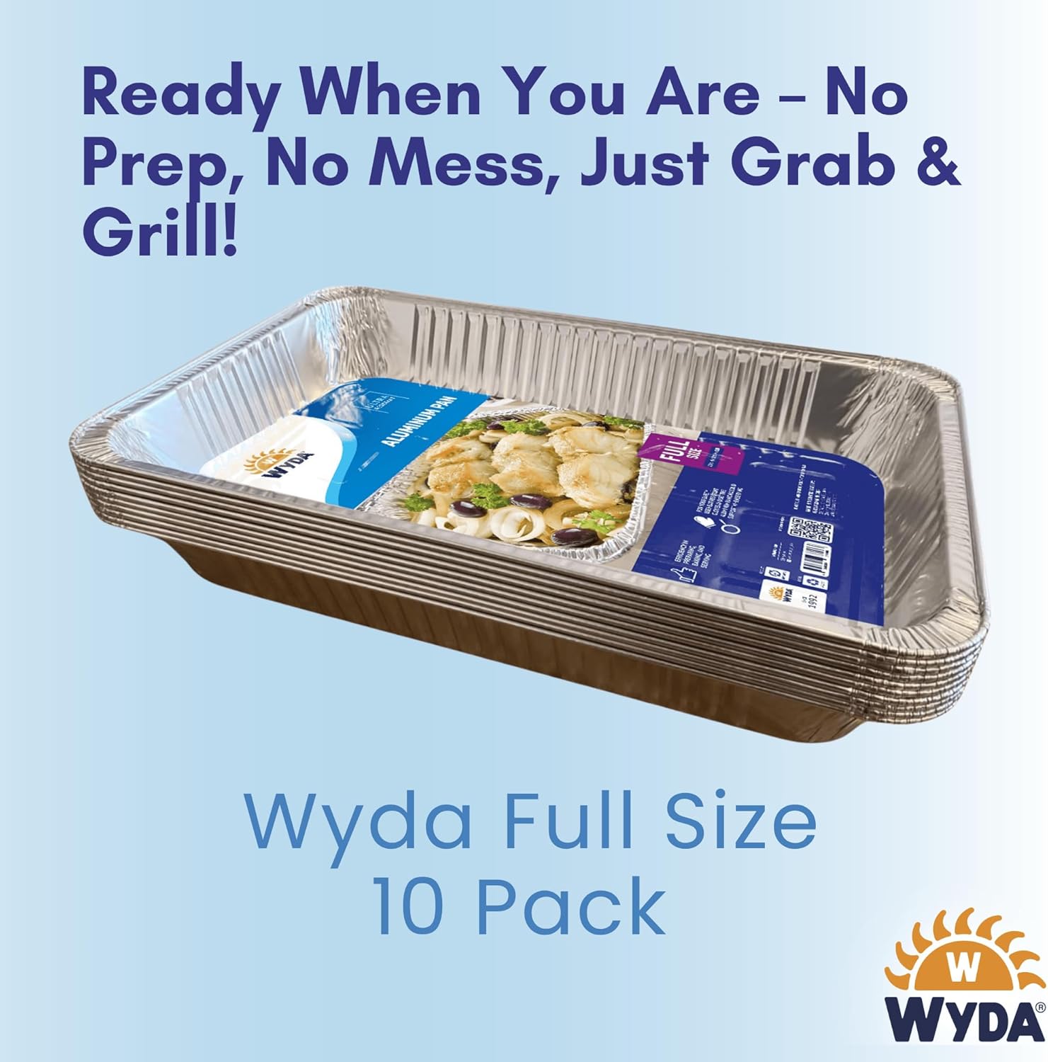 Wyda Full-Size Aluminum Pans – 10 Pack | Heavy-Duty 20x12x3” Foil Trays for Roasting, Baking, Catering & Grilling | Disposable Chafing Pans – Made in USA, Recyclable