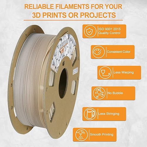 Miniatura 6 de OVERTURE Filamento PLA Rock de 0.069 pulgadas, filamento PLA para impresora 3D de mármol, carrete de 2.2 libras, precisión dimensional +- 0.001 in,