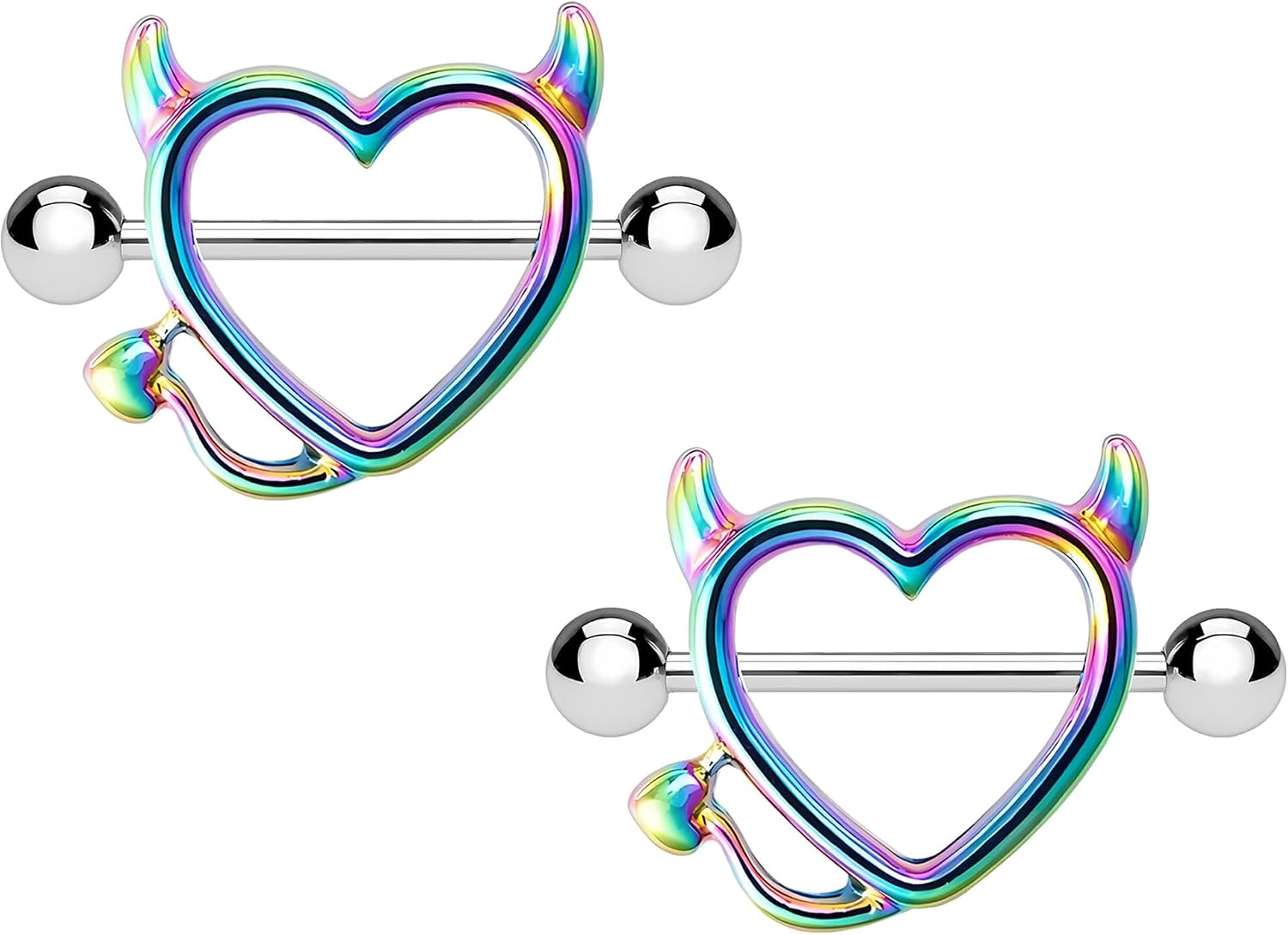 Surgical Steel Nipple Jewelry in Evil Heart Style, Breast Piercing Nipple Barbell Jewelry BDSM Erotic Piercing Bar