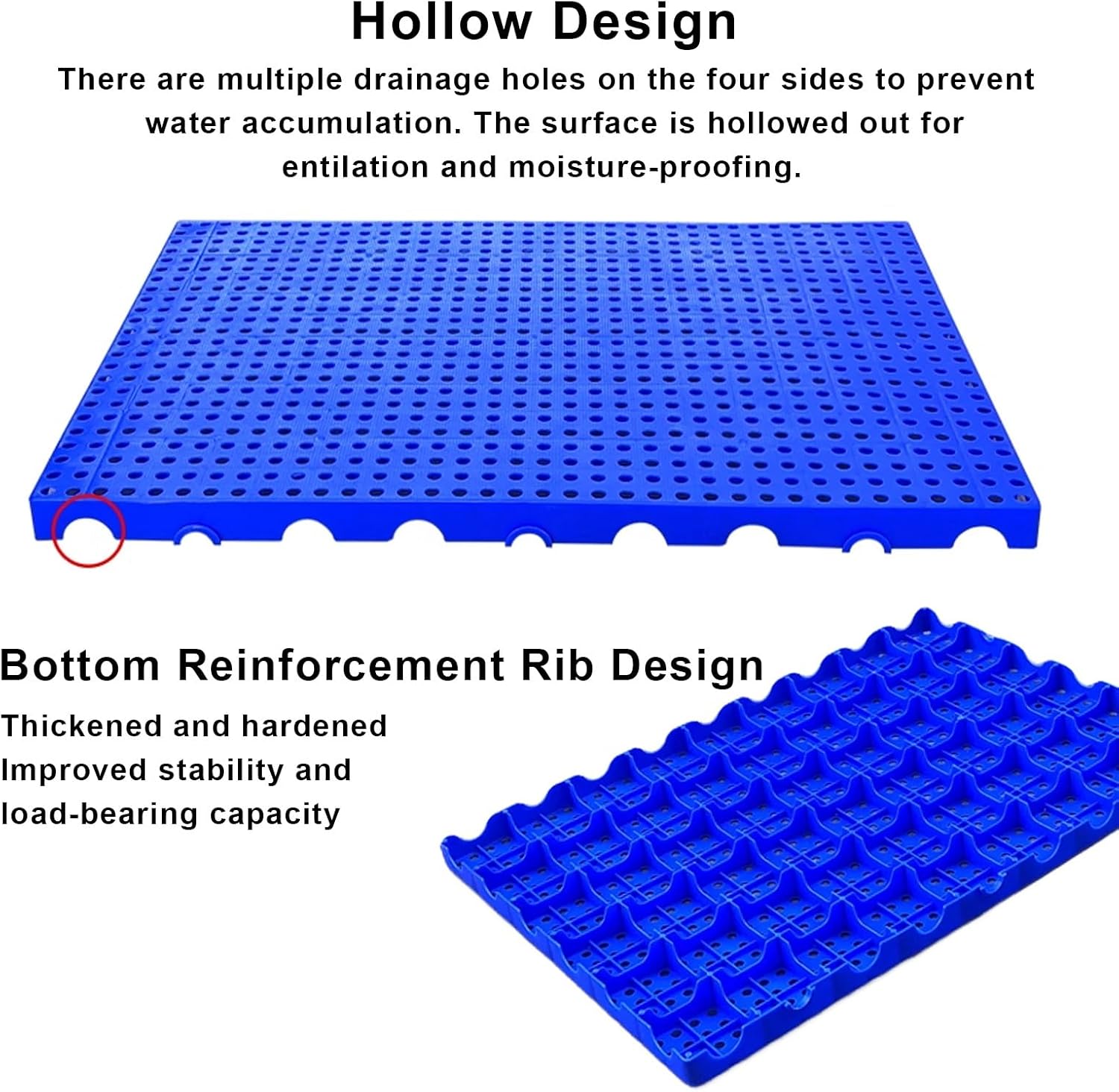 Plastic Pallets Waterproof, Modular Interlocking Drainage Tiles, Non-Slip Splicing Mats with Holes, for Restroom, Bathroom, Kitchen, Deck, Pool, Patio, Balcony, Yard(Red,50 * 50cm/19.7 * 19.7")