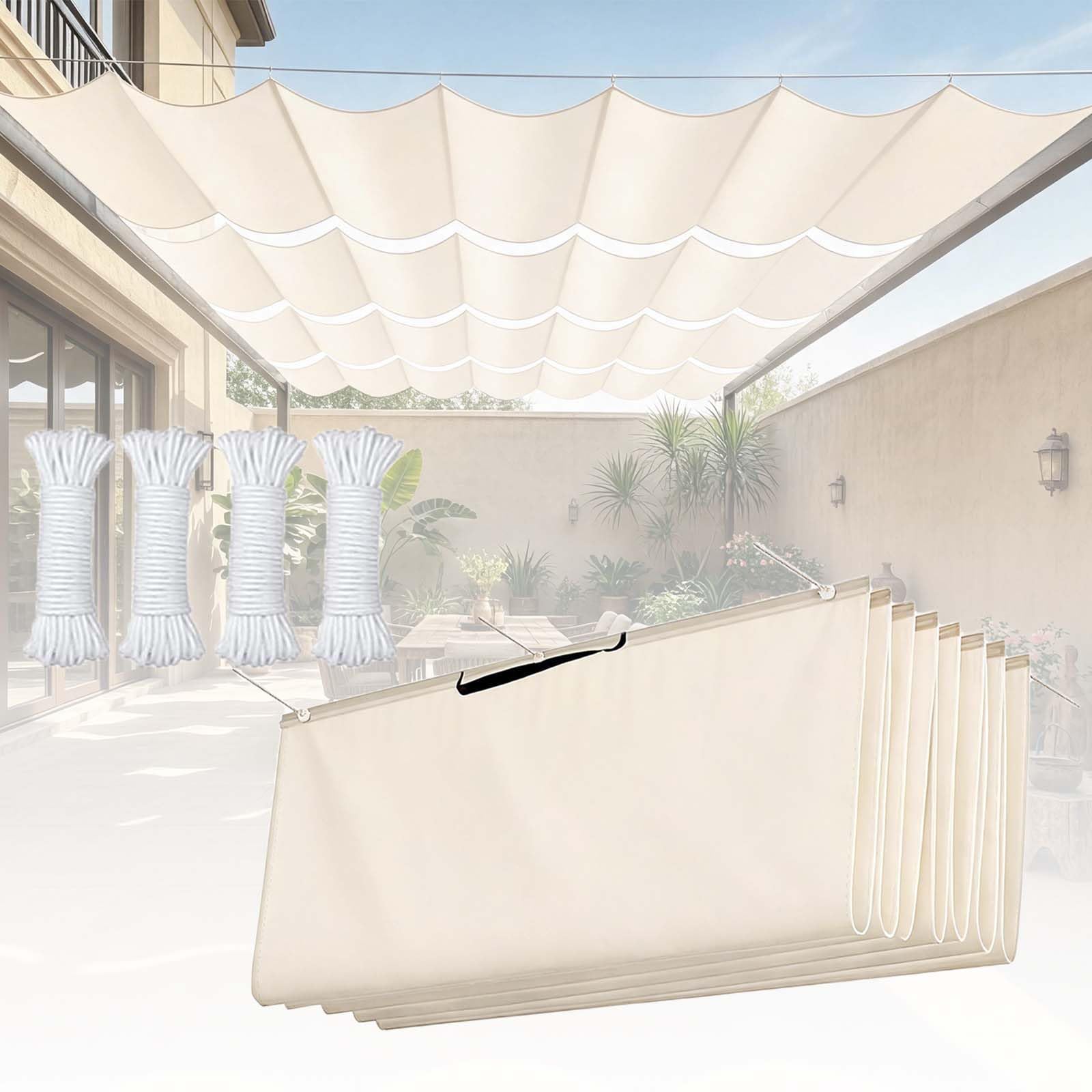 Vela Parasole Ondulata Retrattile 150 x 400 cm Regolabile, Protezione Solare, Resistente Ai Raggi UV Tenda da Sole per Esterno Vela Parasole per Terrazze, Pergolato, bianco