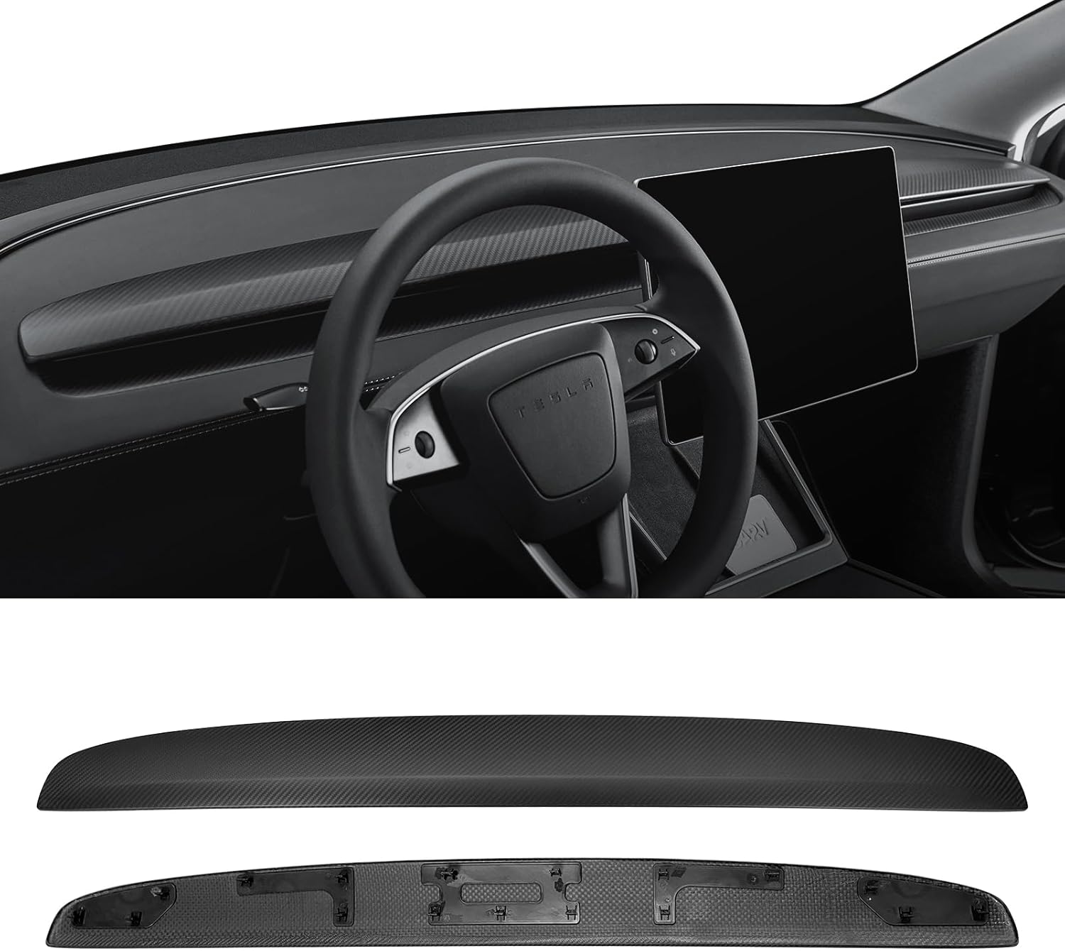 Real Carbon Fiber Dashboard Replacement for Tesla Model Y Juniper 2025 2026 & Model 3 Highland 2024+ Matte Finish Wrap Cover Panel, Snap-on Protective Upgrade