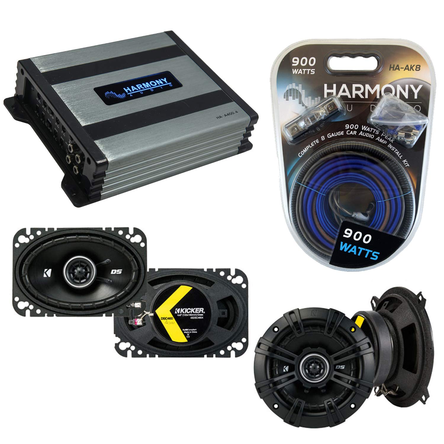 Harmony Audio Bundle with Kicker DSC5 DSC46 Speaker Replacement & Harmony HA-A400.4 Amp Compatible with Jeep Comanche Pickup 1985