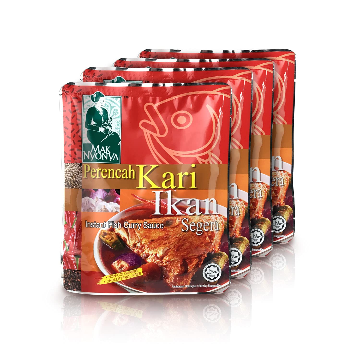 4X Mak Nyonya Instant Fish Curry Sauce | for Fillet Chicken Wing Shrimp & Other Meet Item Authentic Paste Asian Food recipe Product of Malaysia 7oz each, 200g