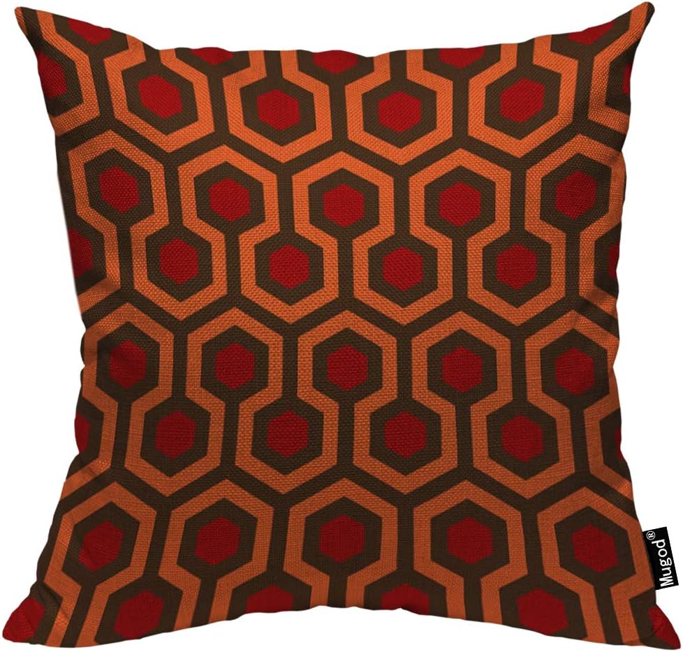 Mugod Hexagon Geometric Pillow Cover Trellis Polygon Red Orange Dark Brown Decorative Cotton Linen Square Cushion Covers Standard Pillowcase Couch Sofa Bed Men/Women 18x18 Inch