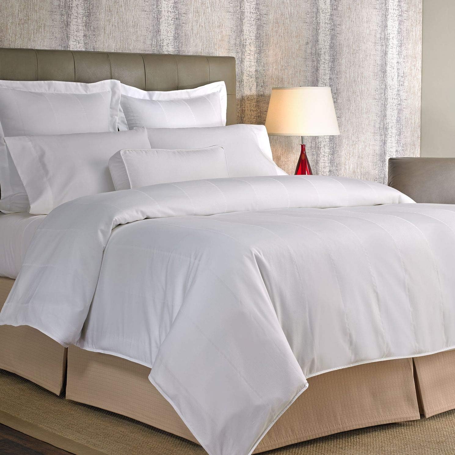 Bird's Eye Stripe Duvet Cover - Hotel Ultra-Soft, Breathable Cotton Blend Duvet Cover with Reversible Design - Exclusive Bird's Eye Stripe - Queen