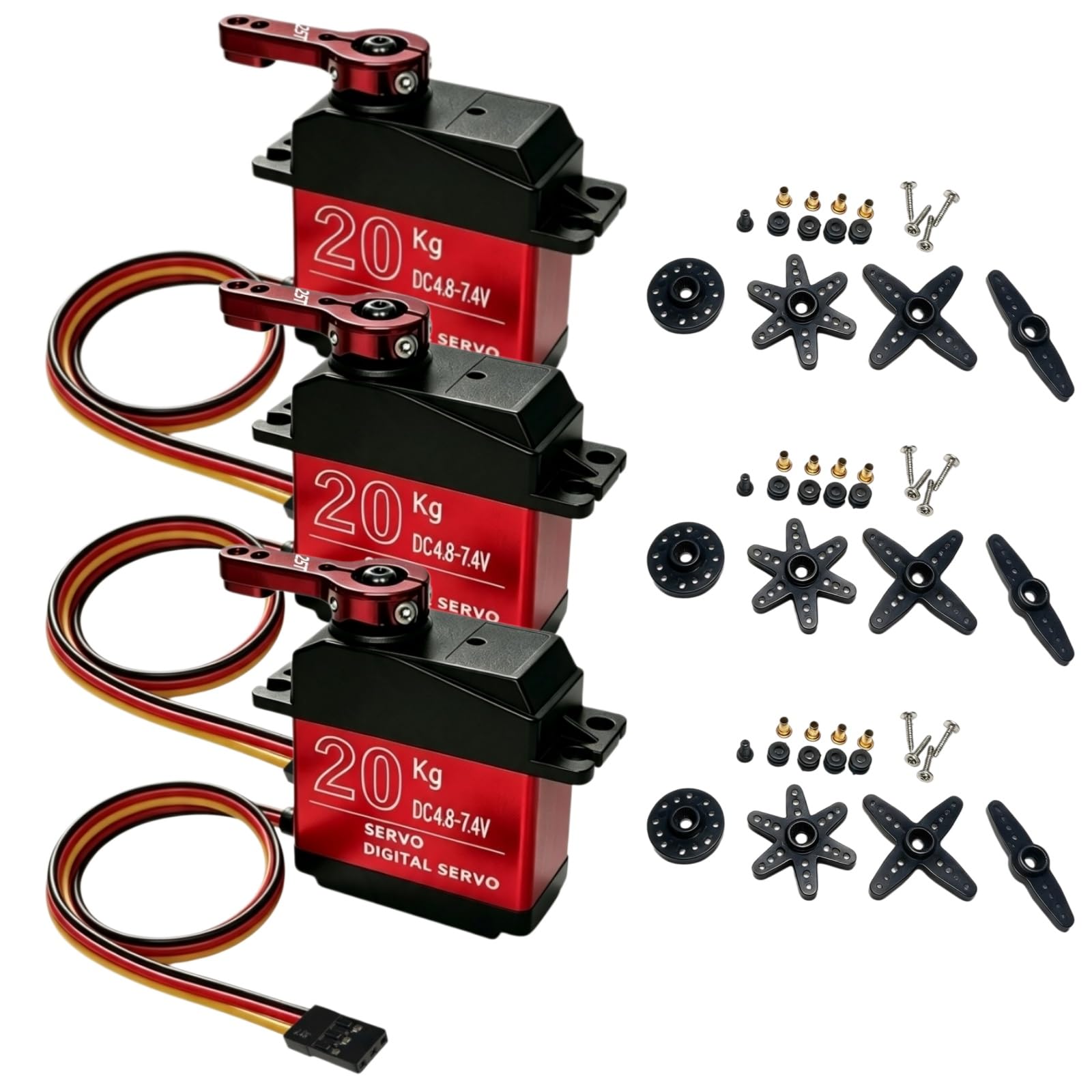 20 kg, cyfrowy silnik serwo High Torque, 270° Metal Gear Waterproof Servo Motor do 1/8 1/10 1/12 RC Car Robot Boat Plane DIY Projekty, z rogiem 25T i akcesoriami (3 sztuki)