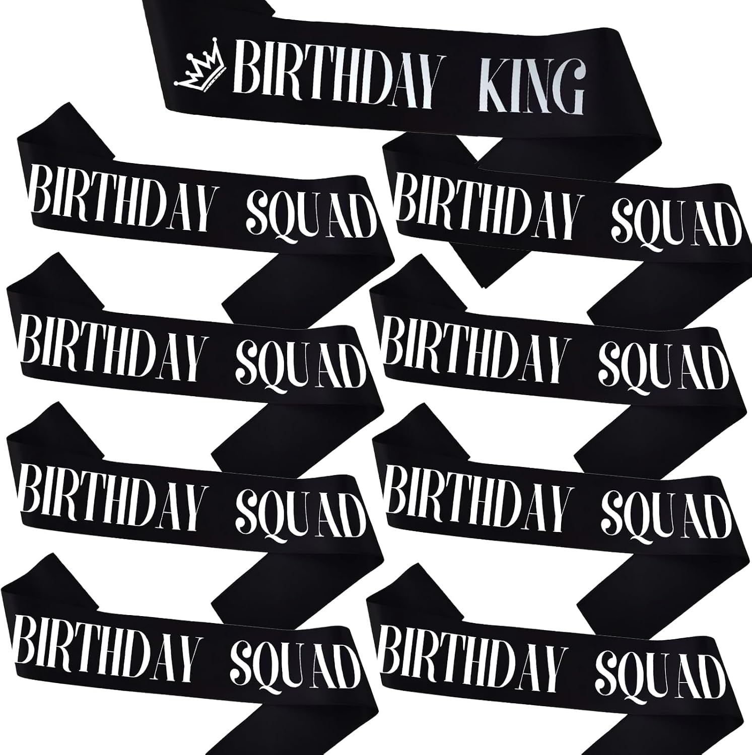 9PCS Birthday Squad Sashes for Men, Black Birthday King Sash Set for Funny 16th 18th 21st 30th 40th 50th 60th or Other Bday Party Favors Decorations