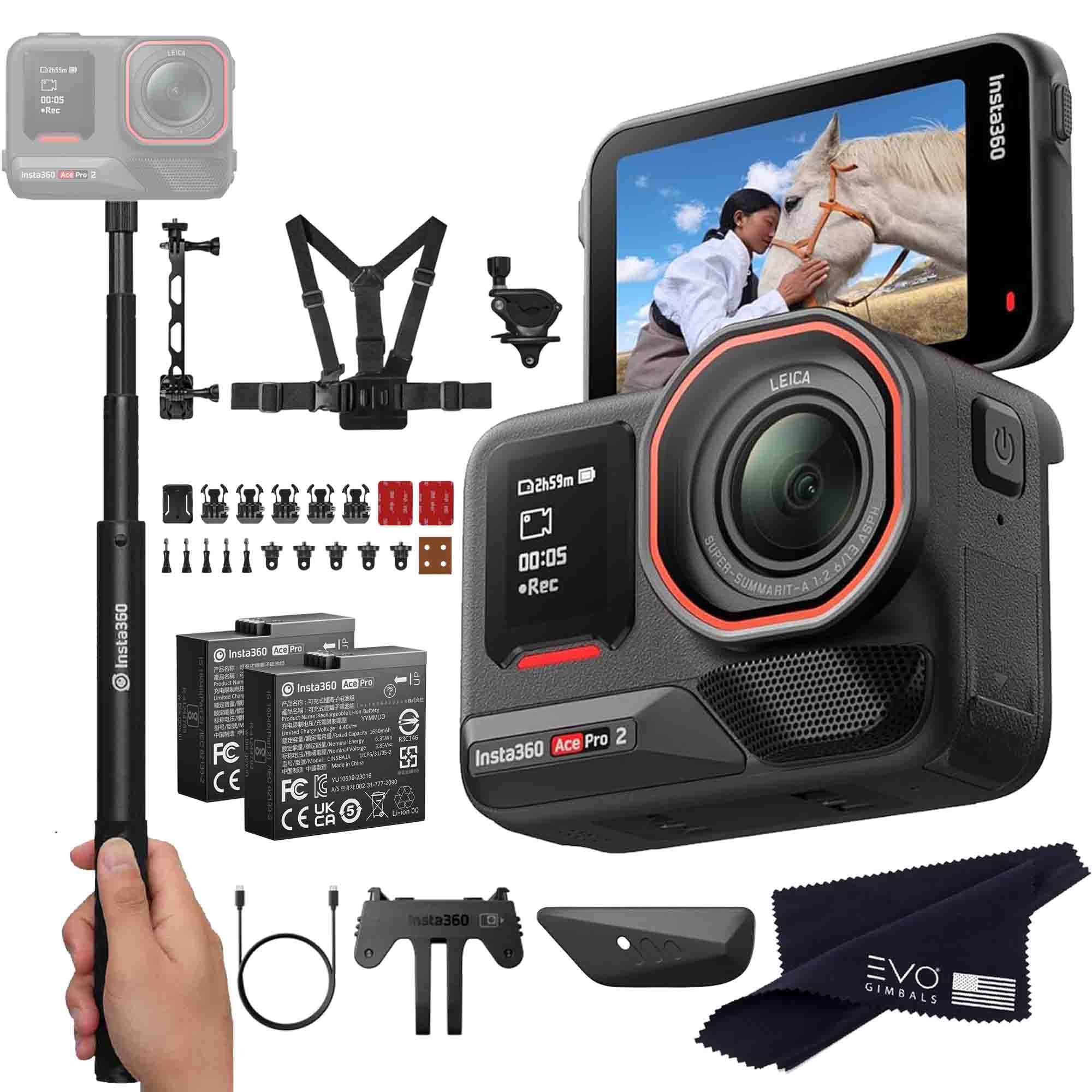 Insta360 Ace Pro 2 Snow Bundle- 8K Waterproof Action Camera Co-Engineered with Leica, Flagship 1/1.3" Sensor, 8K30, 2.5" Flip Screen|Includes Snow