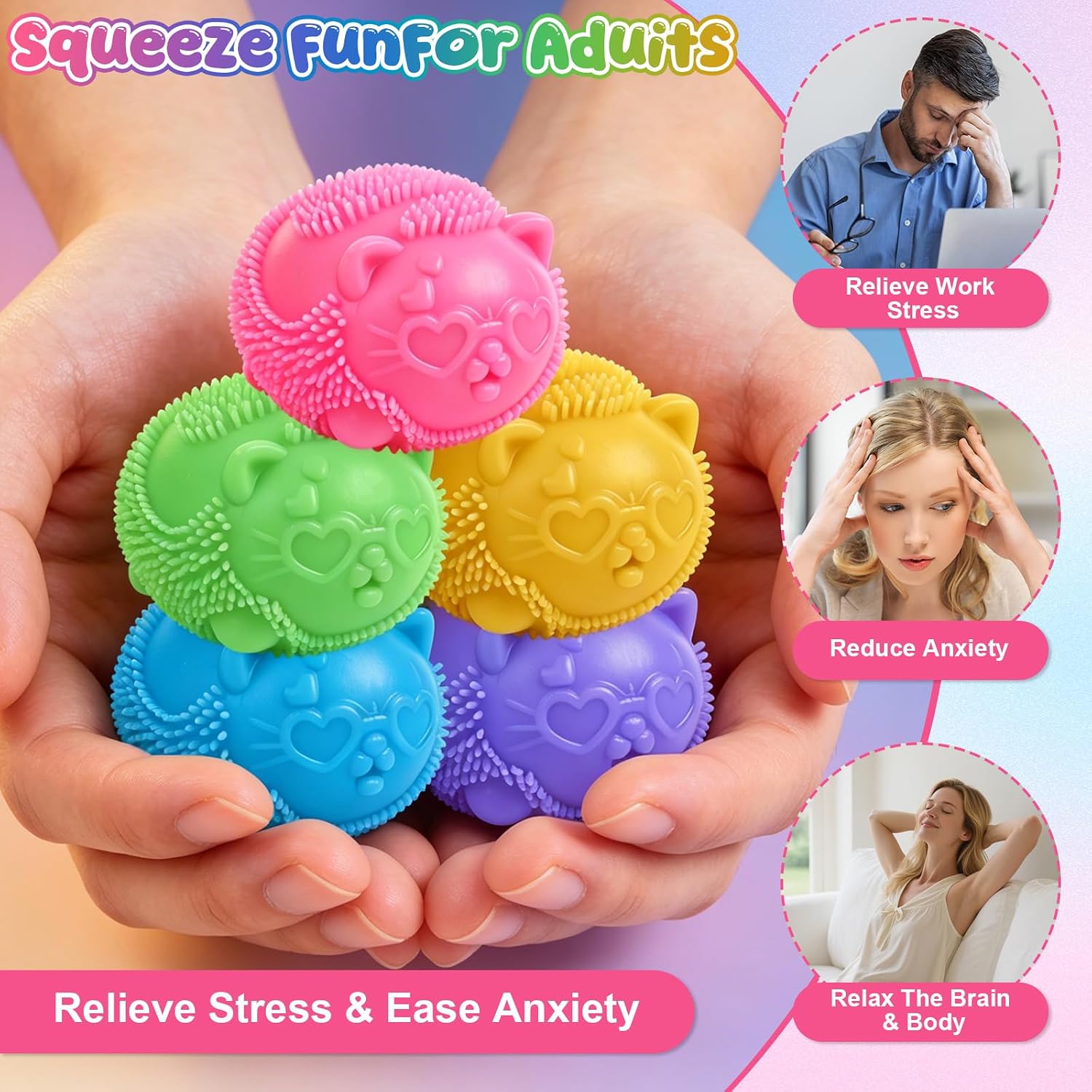 Cool Cat Squeeze Squishy, Wild Cats Fuzz Ball Sensory Squeeze Toy, Slow Rise Sensory Fidget Balls, Anxiety Slow Rising Squishy Fidget Toy, Suitable for Relieving Stress or as a Gift (Rose Red) image 2