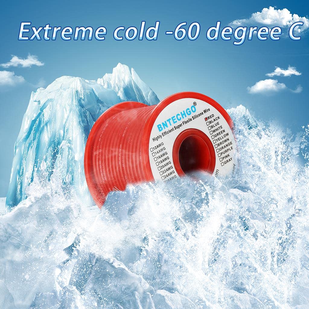 BNTECHGO 26 Gauge Silicone Wire Spool 50 ft Red Flexible 26 AWG Stranded Tinned Copper Wire