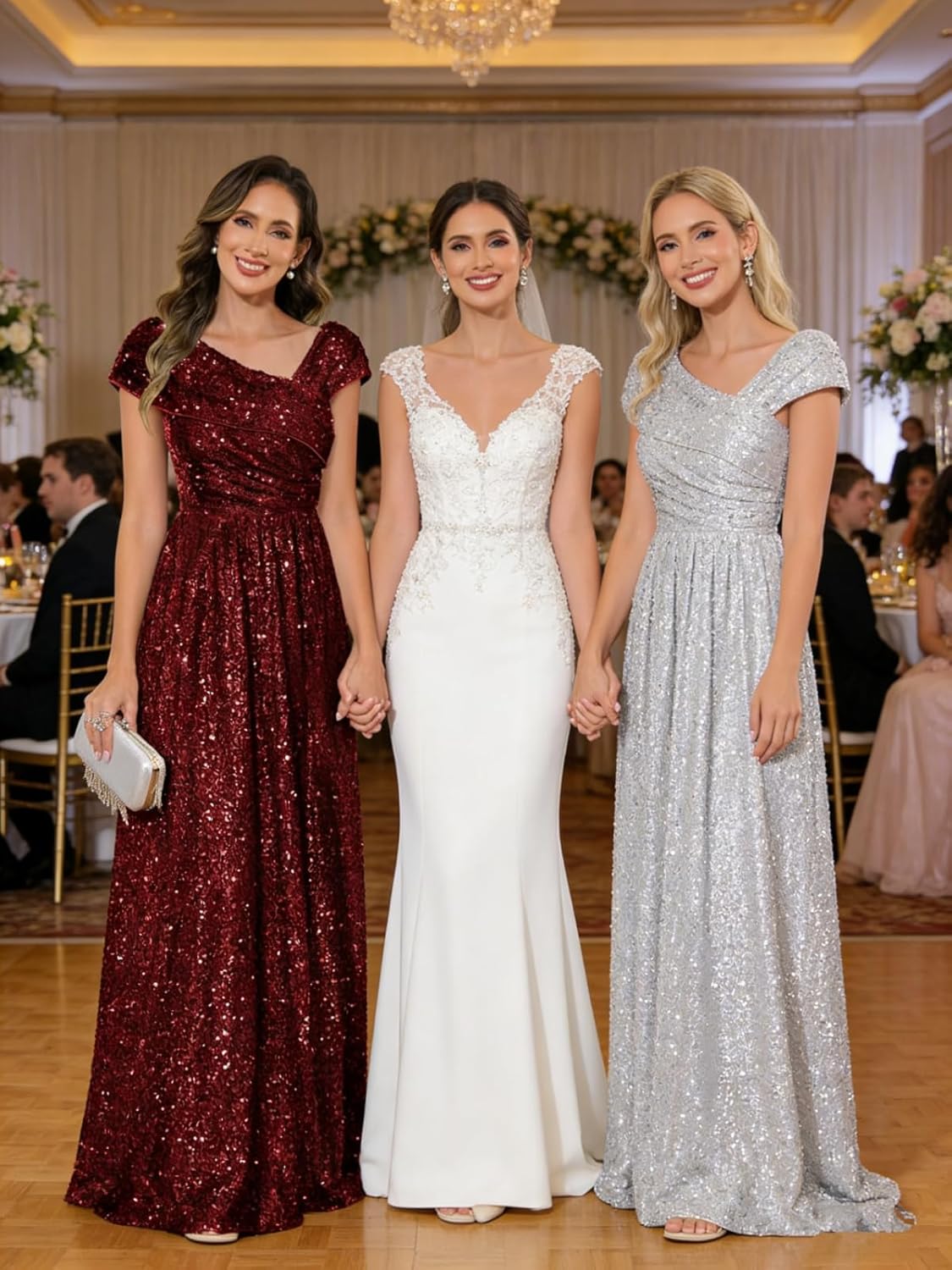 Sparkly Sequins Mother of The Bride Dresses for Wedding V Neck Formal Wedding Guest Dress