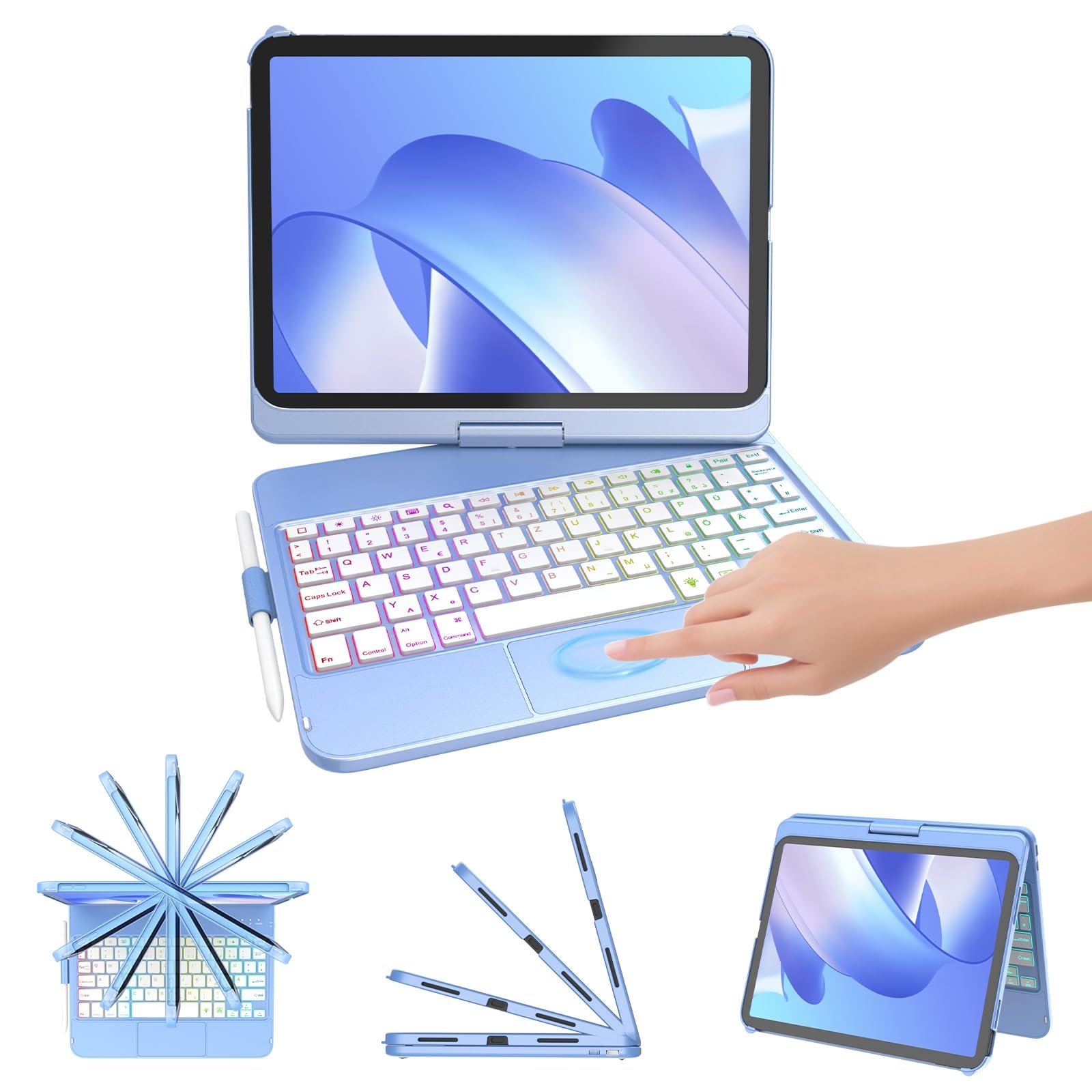 FUWANG Für iPad A16 11 (A16)/10 Gen Hülle mit Tastatur, Trackpad 360°