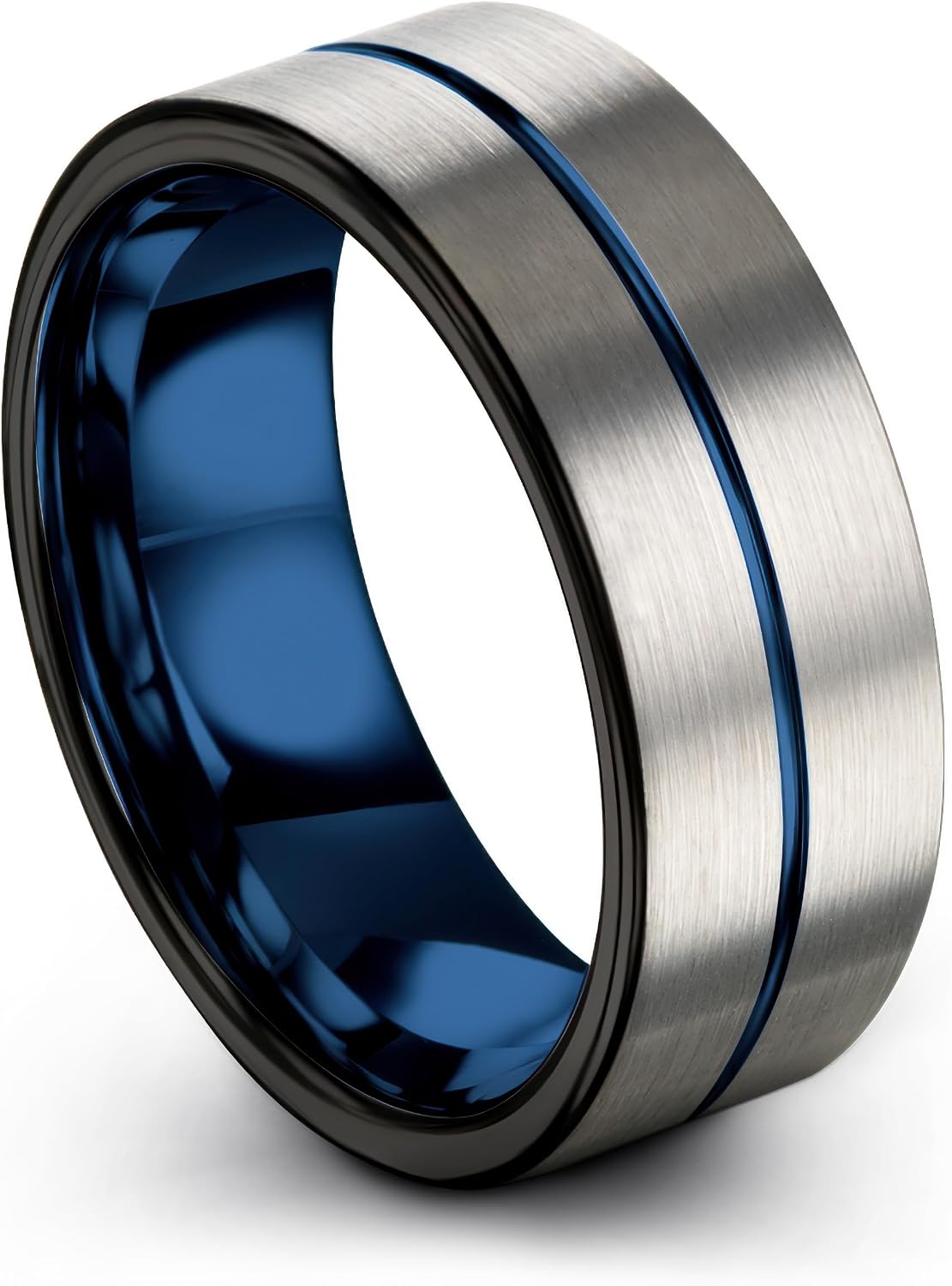 Tungsten Carbide Wedding Band Ring 8mm 6mm 4mm for Men Women Blue Blue Black Center Line Flat Cut Black Brushed Polished Personalized Custom Engraving Anniversary Engagement