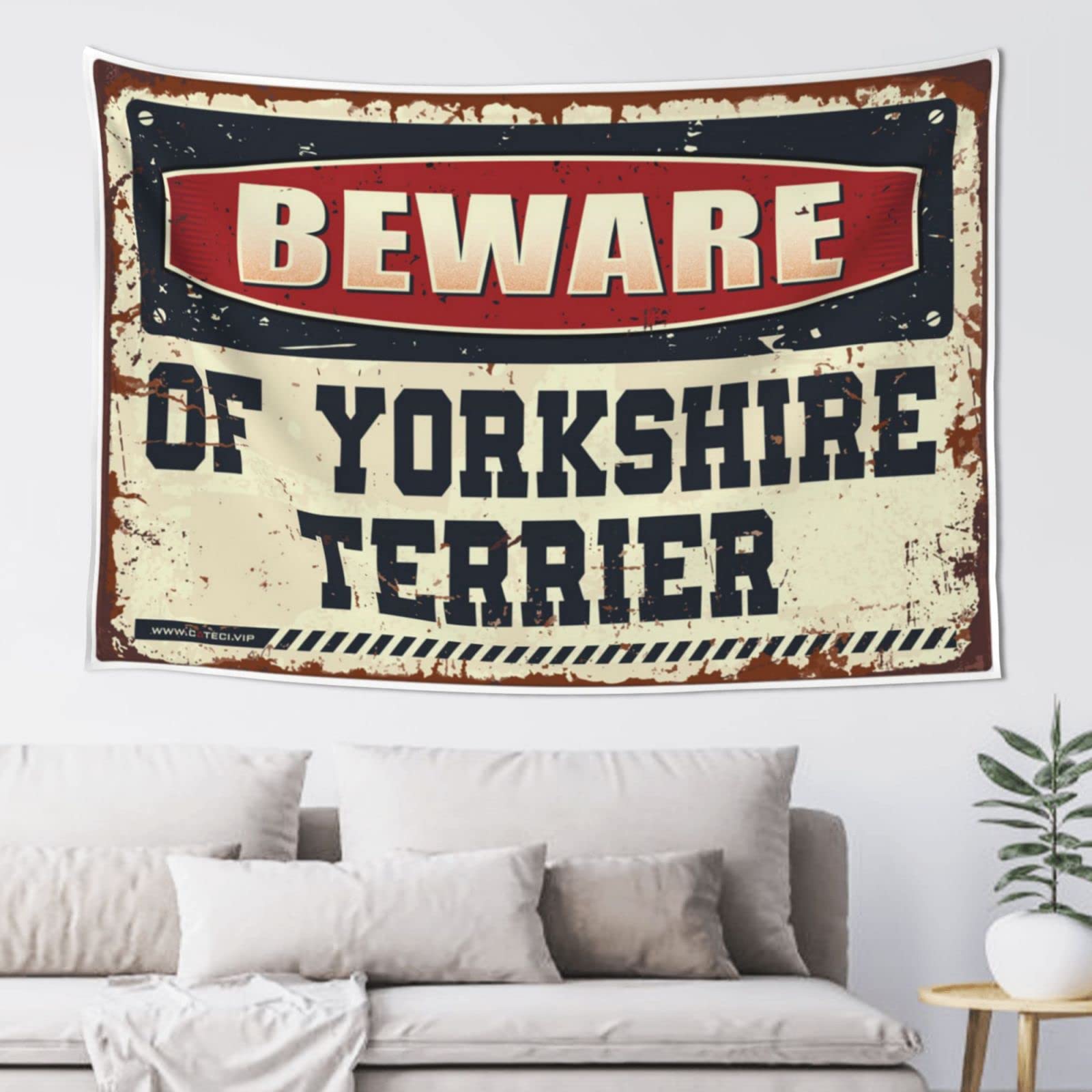 PRAVOXI Garage Decor For Men Beware Of Yorkshire Terrier Tapestry Funny Tapestry Man Cave Rules(100X150CM)