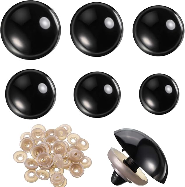 56 Pieces 16-30 mm Large Safety Eyes for Amigurumi Stuffed Animal Eyes Plastic Craft Crochet Eyes for DIY of Puppet, Bear, Toy Doll Making Supplies, 6 Sizes (Black)