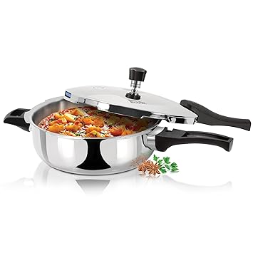 Milton Pro Cook Triply Pressure Pan with Outer Lid, 4.5 Litres | Inner Matt, Outer Gloss | Dishwasher, Induction, Hot Plate, Flame Safe | Food Safe | Safety Valve | Gasket Release System