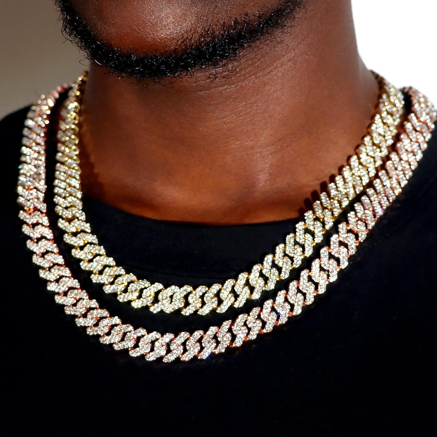 Miniatura 2 de KKJTDS 2 cadenas de eslabones cubanos para hombre, cadena de eslabones cubanos de 0.472in con punta de diamante, collar de cadena de eslabones