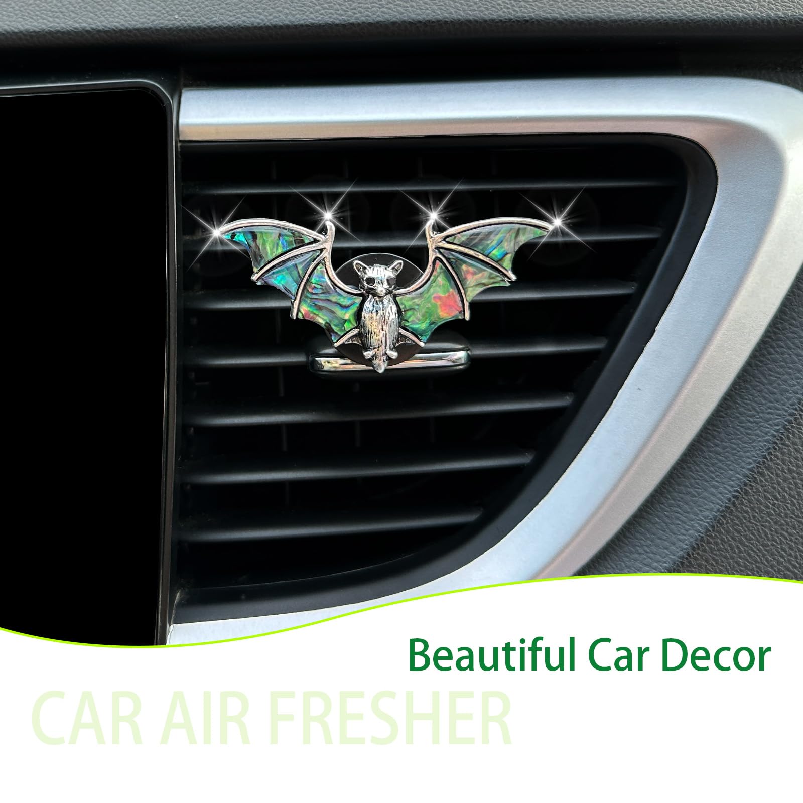 Bat Air Vent Clip Car Air Freshener Outlet Clips Natural Abalone Shell Seashell Color Vampire Bat Car Accessories — view 2