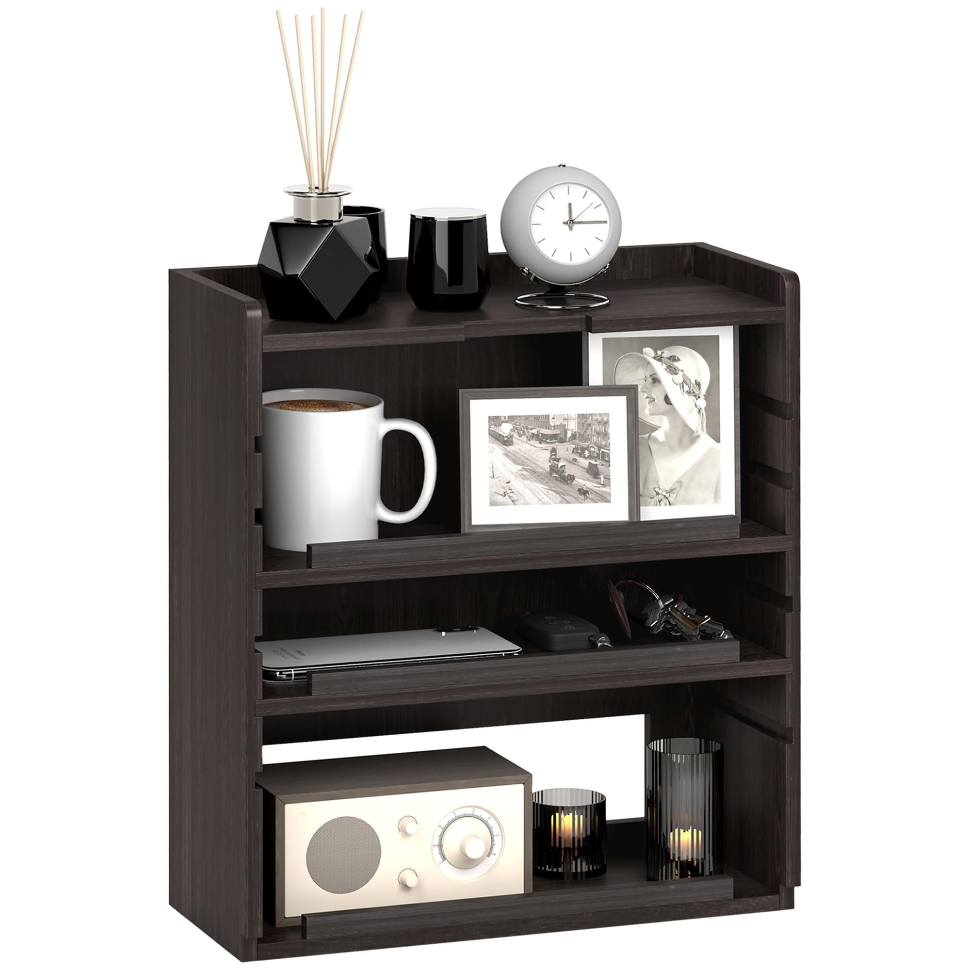 HOMCOM Multifunctional Desk Tidy Organiser with Adjustable Shelves for Paper in Dark Brown