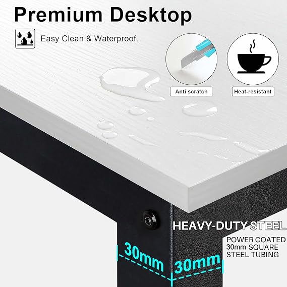 Aquzee Computer Desk with Shelves, 120 cm Desk with Hutch and Bookshelf, Study Table Desks & Workstations for Bedroom, Space Saving 3 Tier Storage Shelves, White Work Desk for Home Office
