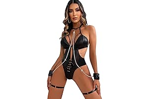 WDIRARA Bondage Sexy Lingerie for Women Teddy Bodysuit with Leg Rings
