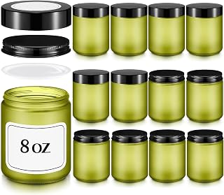 Norme 12 Pcs 8 oz Glass Jars with Metal Lids Plastic Liners, Green | Heavy Glass Containers with Double Seal, 24 Labels, For Lotions, Creams, Candles, Kitchen Spices, Ideal for DIY Holiday Gifts