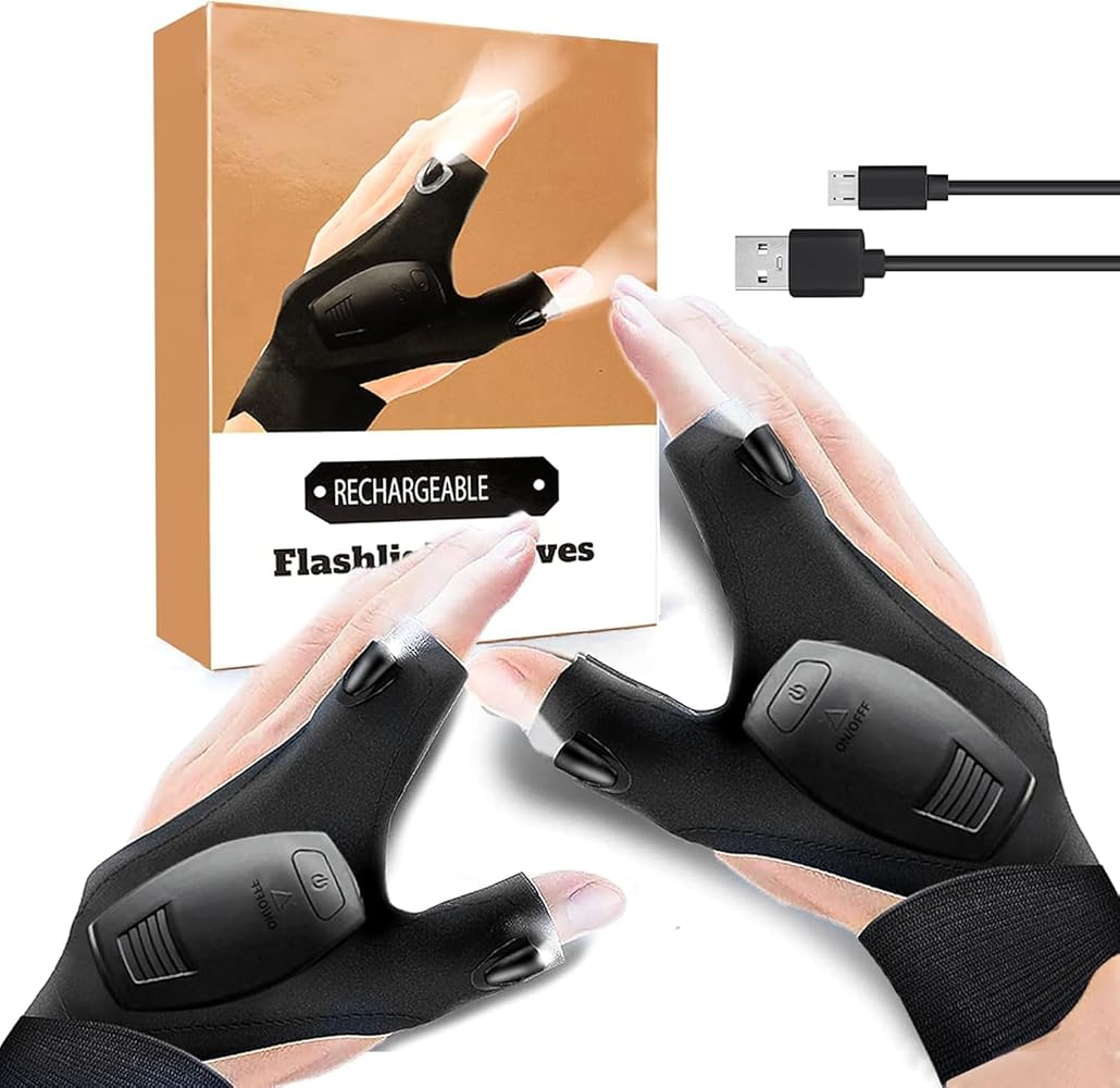 Angelhandschuhe, LED-Handschuhe, wiederaufladbar, Geschenk für Männer, kreatives Geschenk für Papa, Handschuhe mit LED-Taschenlampe zum Reparieren, Arbeiten und Campen, originelle Geschenke zum Sport & Freizeit