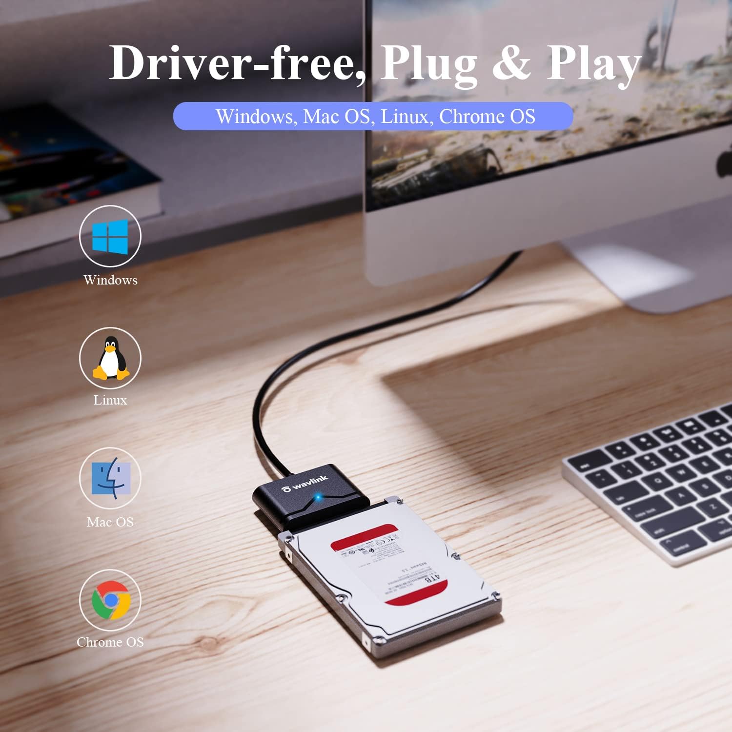 WAVLINK SATA III to USB 3.0 External Hard Drive Adapter,5Gbps Adapter Cable for 2.5" HDD/SSD & 3.5" HDD Hard Drive,Support UASP,Auto-Sleep Mode, 18TB