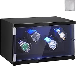 VEVOR Watch Winder, Rotating Watch Box for High-End Automatic Watches, 4 Watch Winder Case with Quiet Japanese Motors, LED Light, Adjustable Direction and Speed, Multi Modes