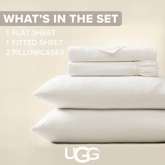 UGG Devon Queen Sheet Set, Luxury Sheets, 4-Piece, White (Snow)