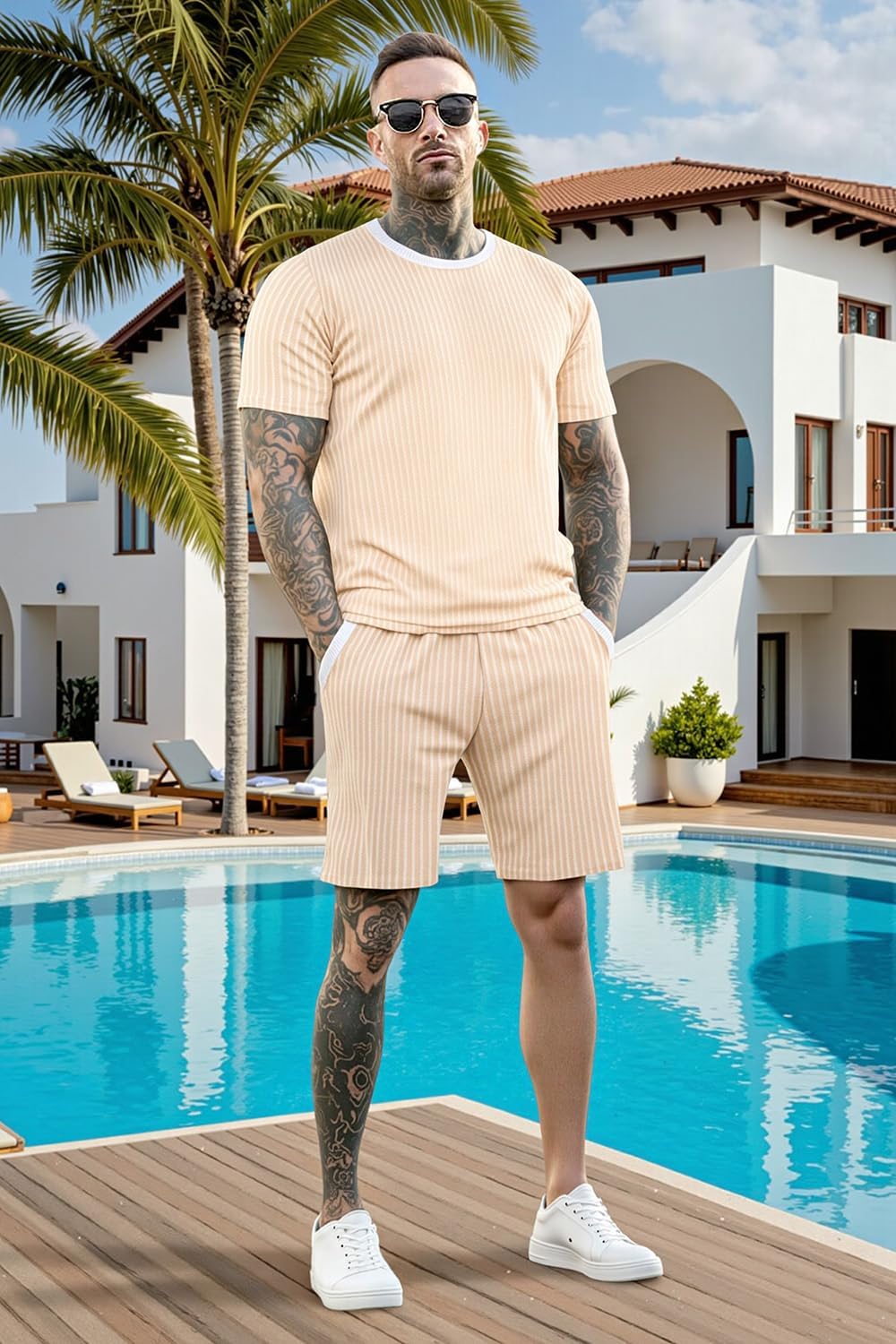 GINGTTO Mens Short Sets 2 Piece Outfits Summer Casual Tracksuits knit Set Vacation